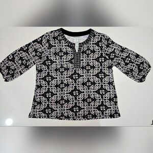 Rebecca‎ Malone Women Silver Shiny Black Top 1/4 Sleeves Size 1X